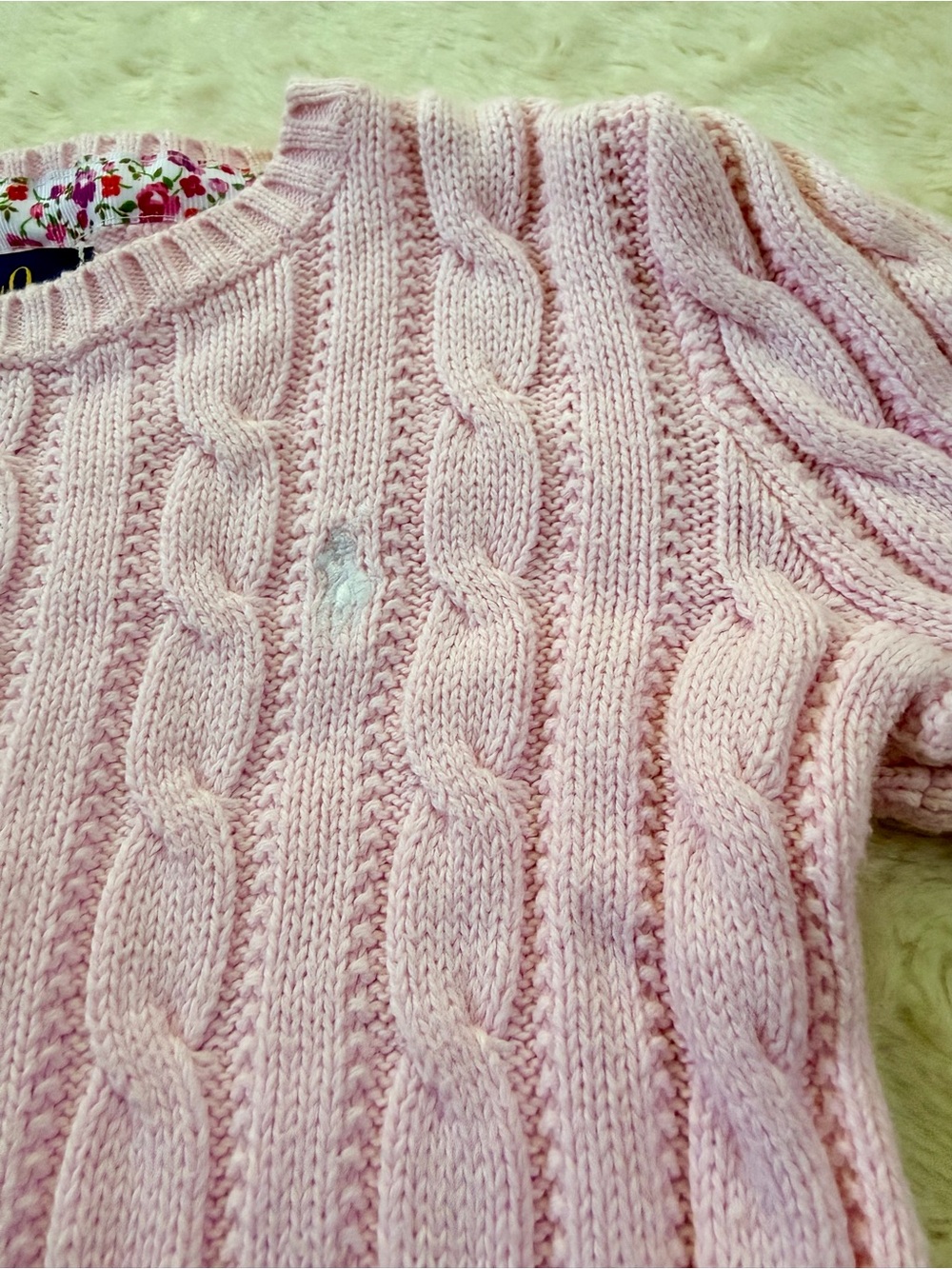 Polo by Ralph Lauren Pale Pink Cable-Knit Crewneck Sweater